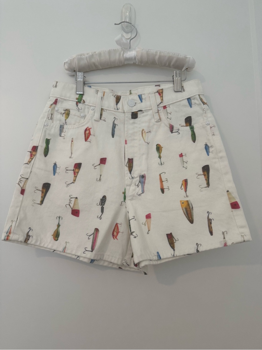 MOTHER White Cotton Shorts with Colorful Lure Print